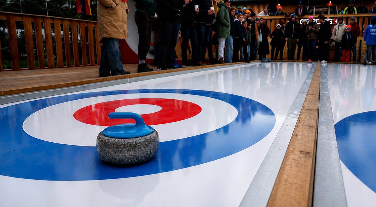 Curling sheet on Glice synthetic ice at the Cortina House of Switzerland