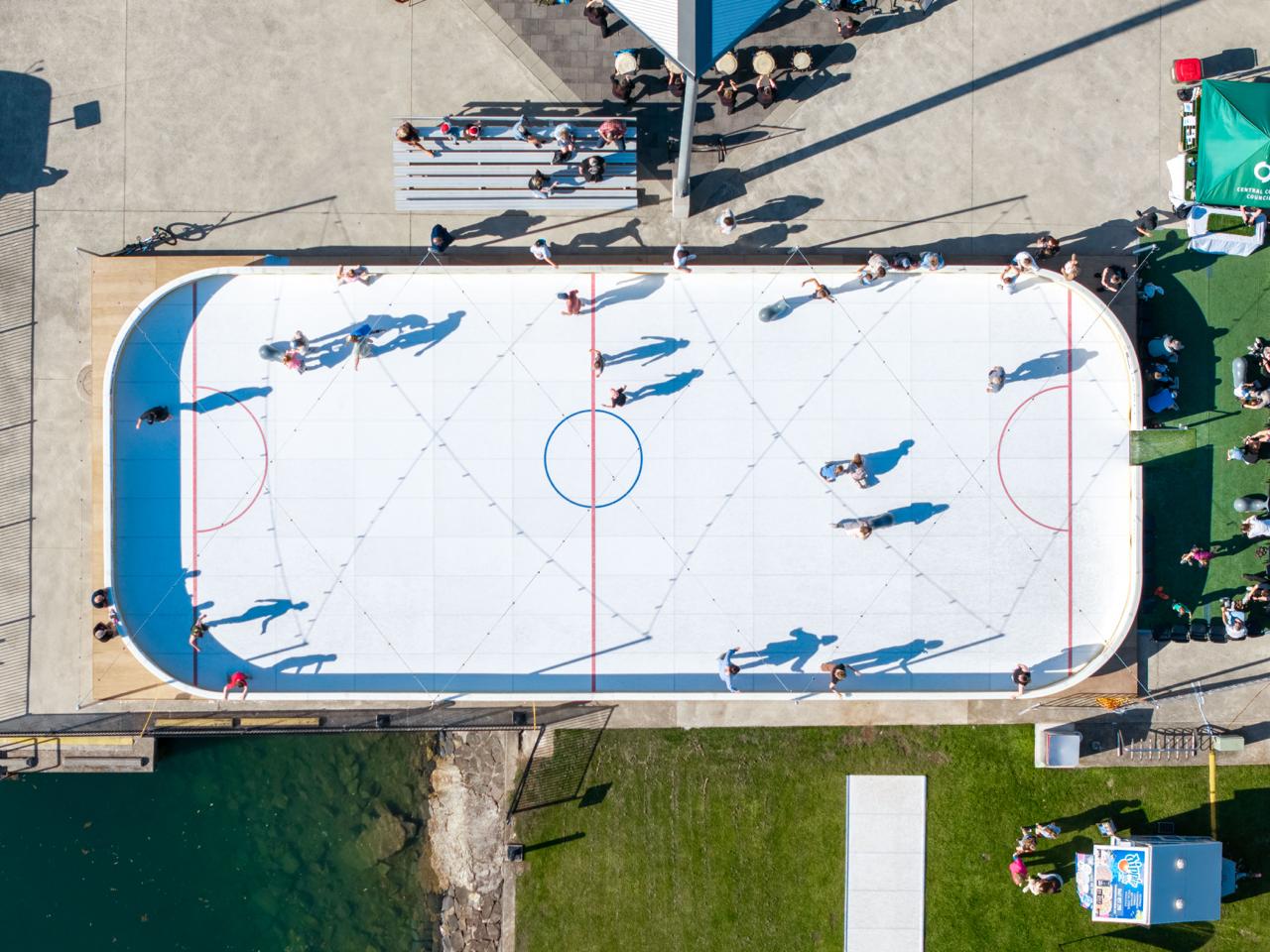 Full-size hockey rink laid out on Glice synthetic ice