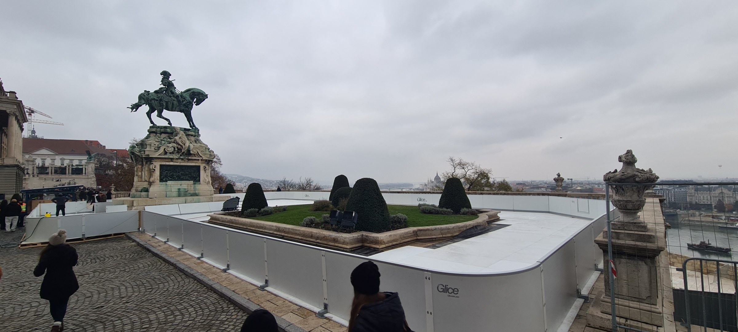 Skating rink on the Savoy Terrace of Buda Castle, with panoramic views of Budapest