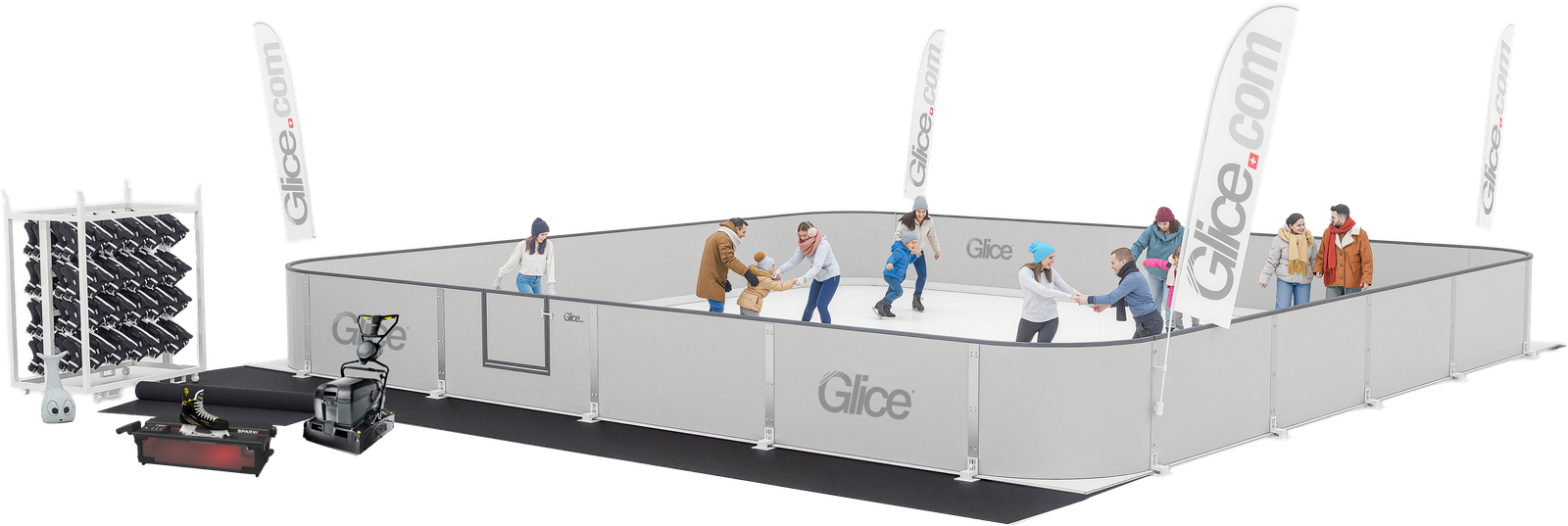 Complete Rental Rink 10 x 10m, 3D view of the full rental package