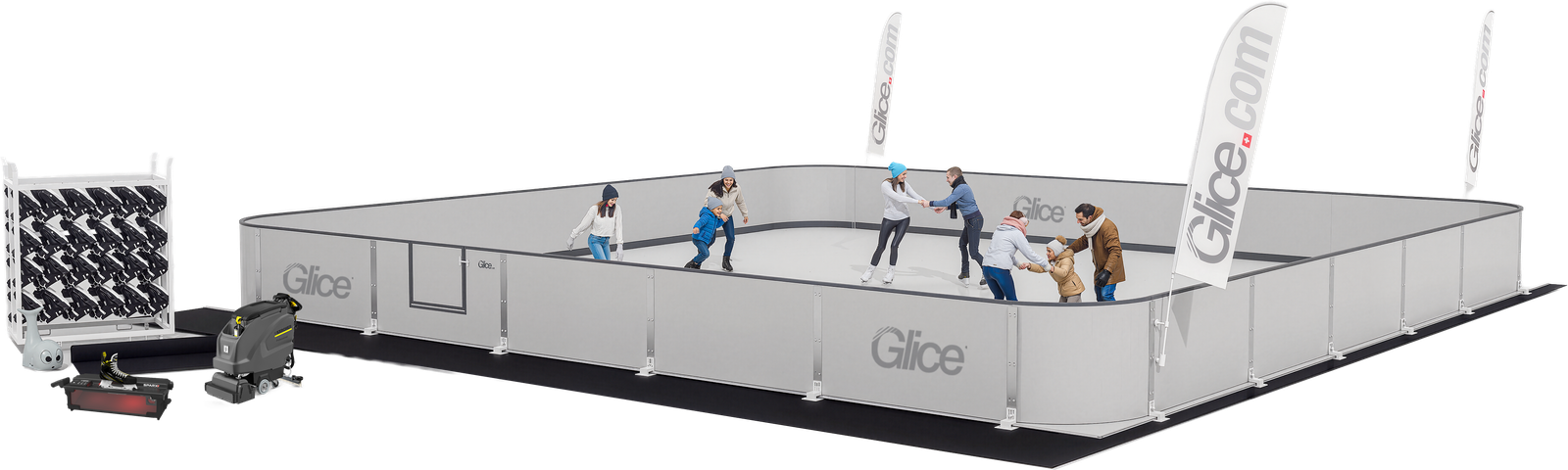Complete Rental Rink 12 x 10m, 3D view of the full rental package