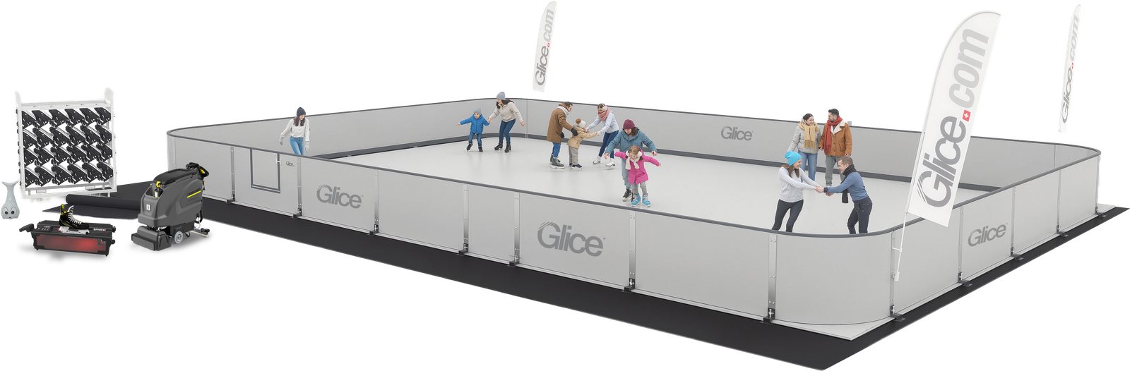 Complete Rental Rink 16 x 10m, 3D view of the full rental package