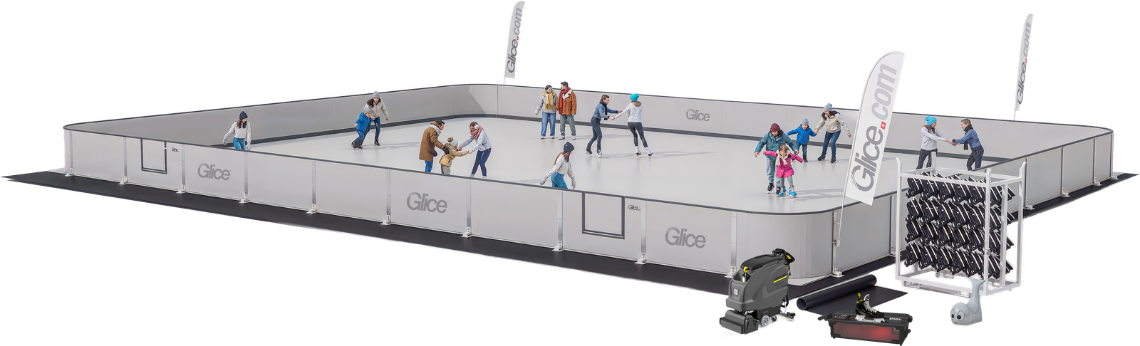 Complete Rental Rink 20 x 15m, 3D view of the full rental package