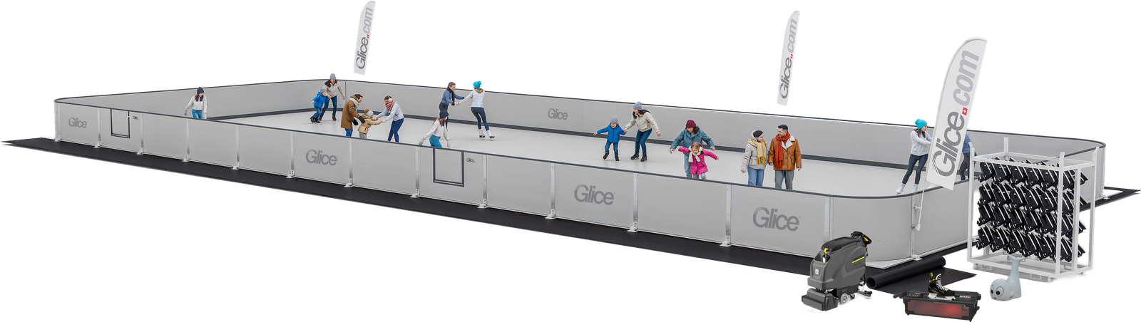 Complete Rental Rink 26 x 10m, 3D view of the full rental package