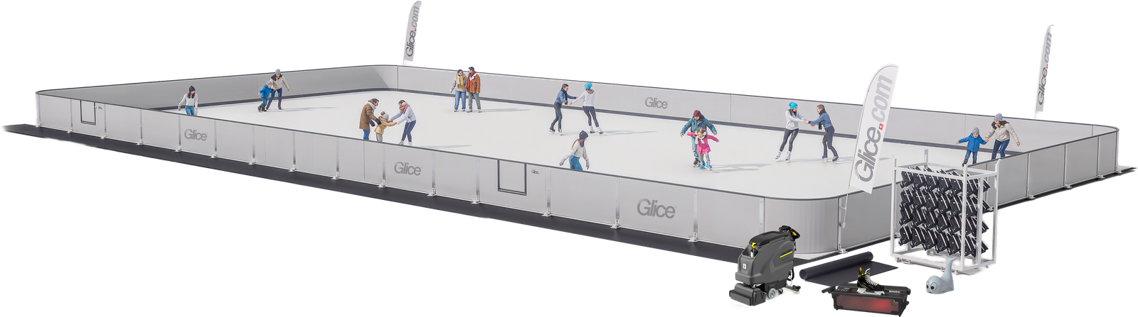 Complete Rental Rink 30 x 15m, 3D view of the full rental package