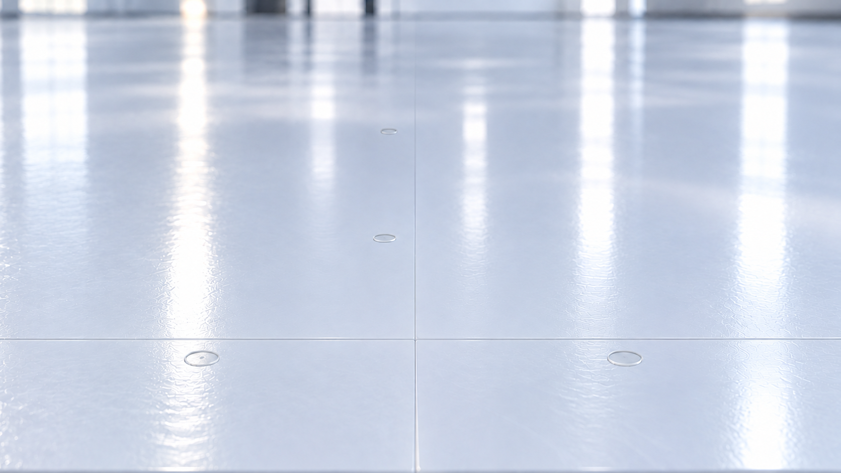 Close-up of a smooth synthetic ice surface with four panels meeting at tight, flush joints