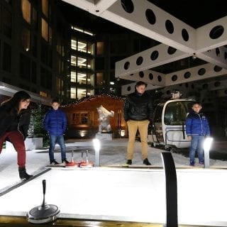 Artificial Eisstock Curling Lane At Luxurious Kempinski Hotel In Geneva