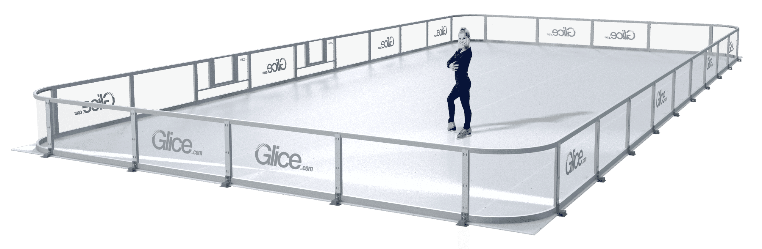 Glice synthetic ice rink with figure skater on it