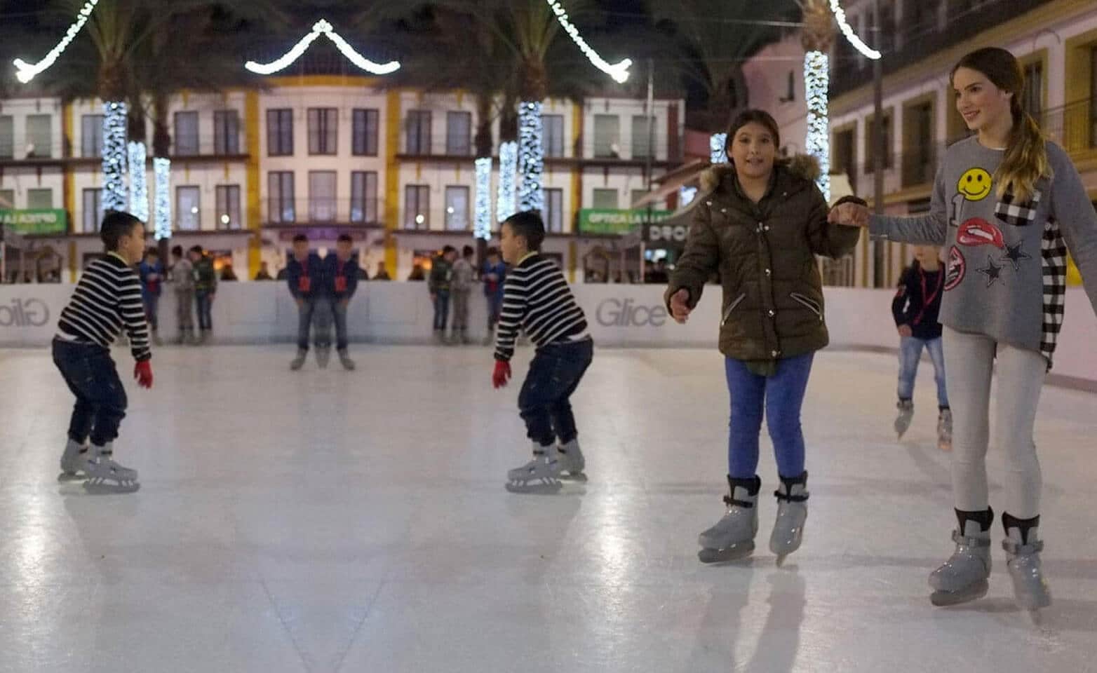 Christmas season on a plastic ice rink in Spain