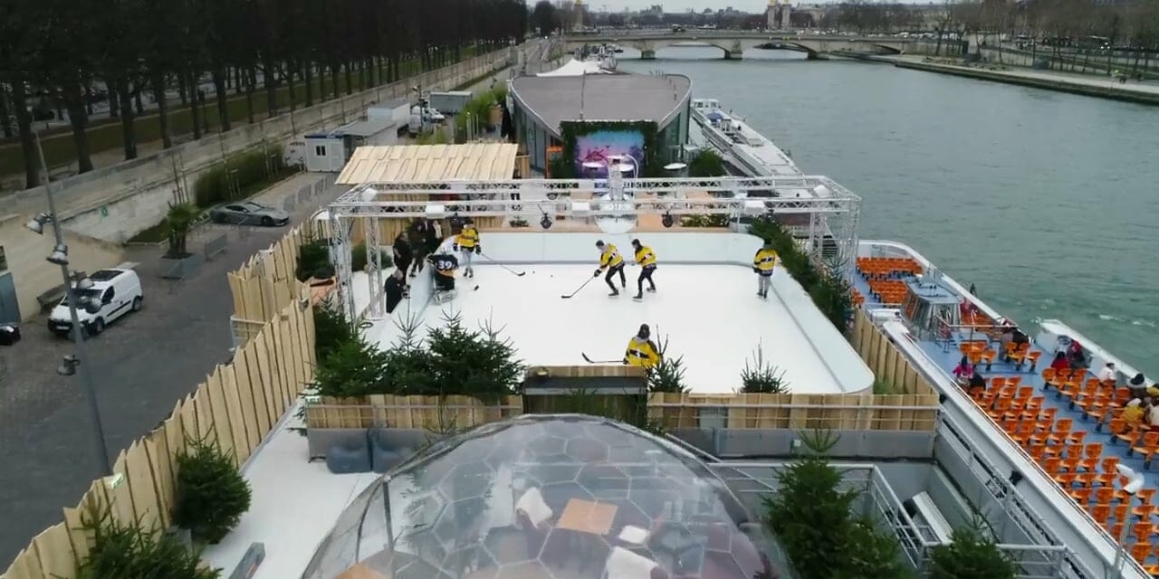 Französischer Eishockeyklub besucht Glice® synthetische Eisbahn auf der Seine in Paris