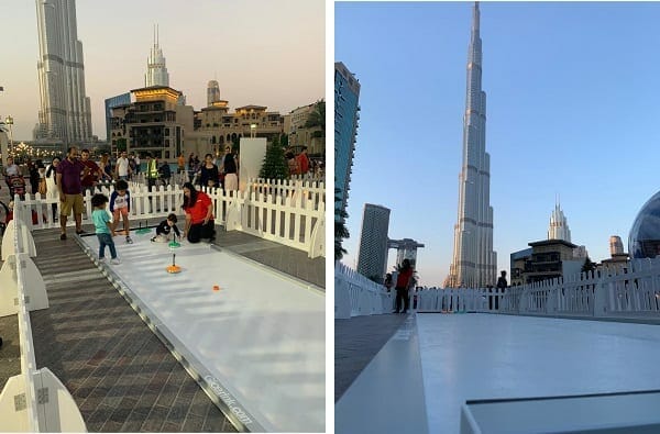 Glice® synthetische Eisstockbahn am Burj Khalifa, dem höchsten Gebäude der Welt in Dubai