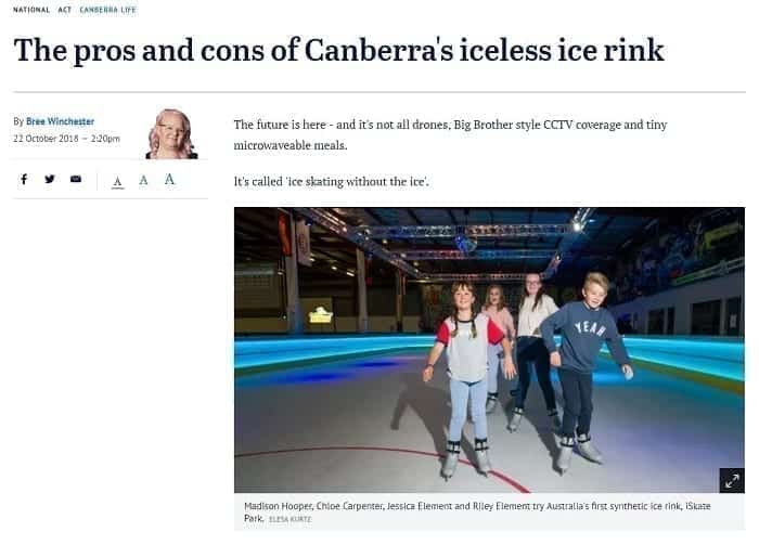 Pista in Ghiaccio Sintetico Glice® nella Capitale Australiana raccontata dal Canberra Times