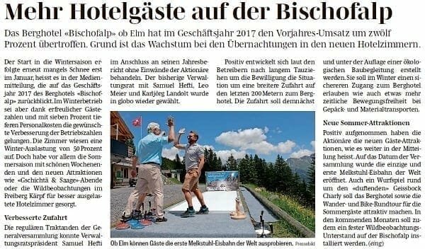 Glice® auf der Alp! Südostschweiz berichtet über Glice® synthetische Eisstockbahn am Berghotel Bischofalp