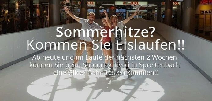Schlittschuhlaufen im Sonnenschein: Testen Sie ein Glice® synthetisches Eisfeld im Shopping Tivoli in Spreitenbach