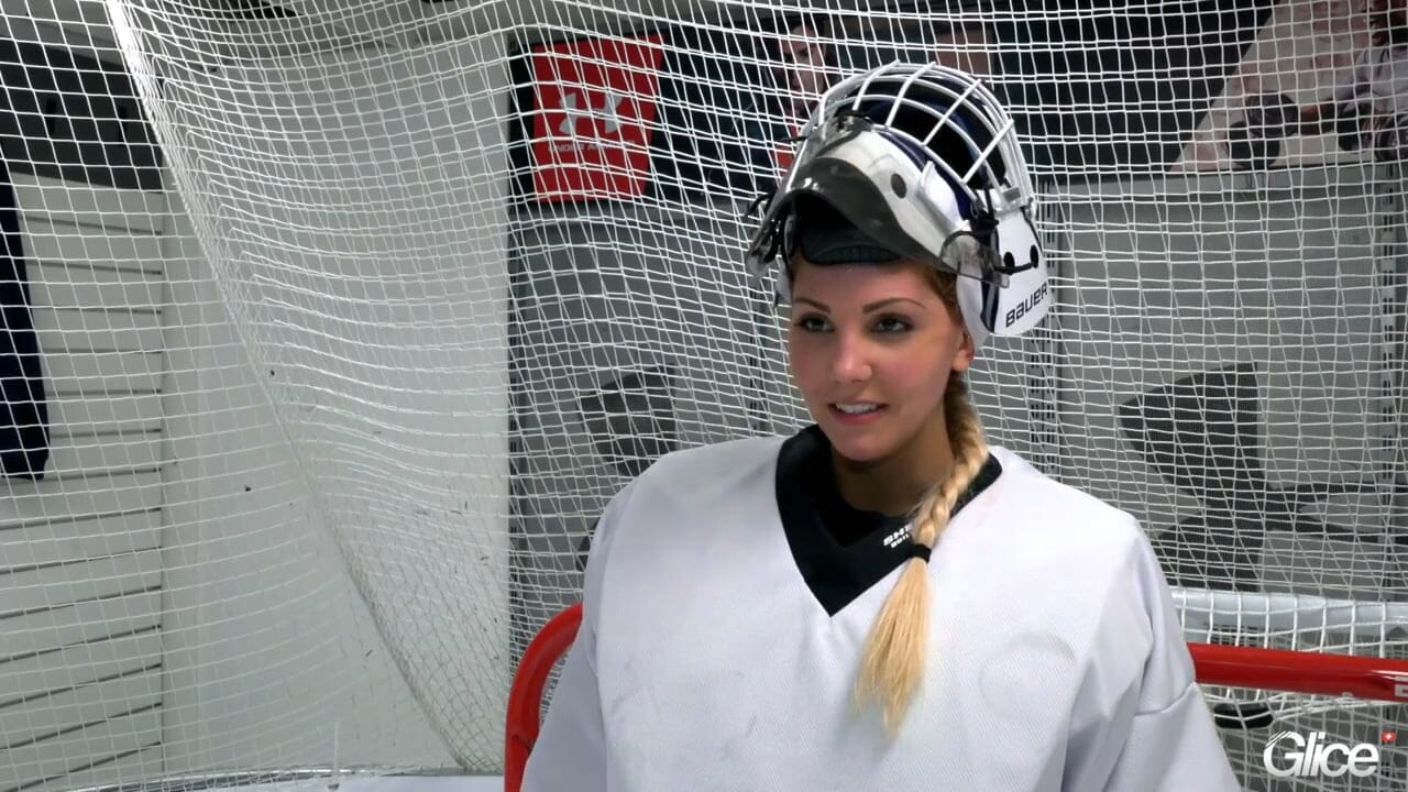 Ice Hockey Goalie Stephanie Lindner Persuaded by Glice® Synthetic Ice Rink in German Store
