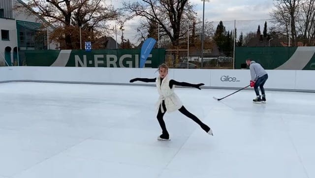 Ice Sports Athletes Visiting Glice Synthetic Ice Rink at Post SV in Bavaria