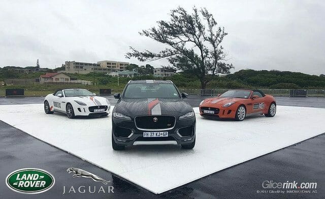 Jaguar & Landrover ice skid testing on Glice® synthetic ice in South Africa!