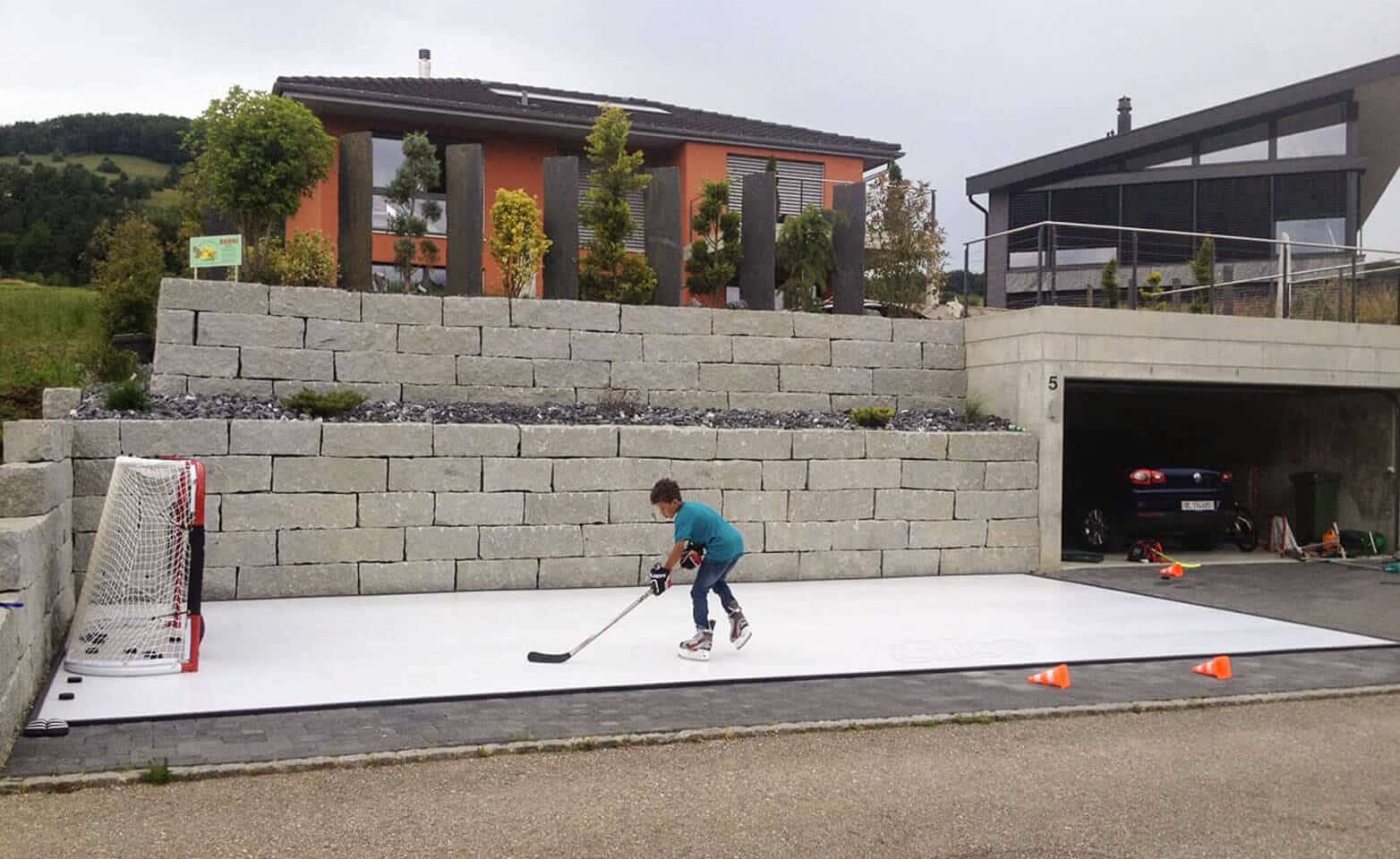 Swiss kid practicing on artificial ice pad