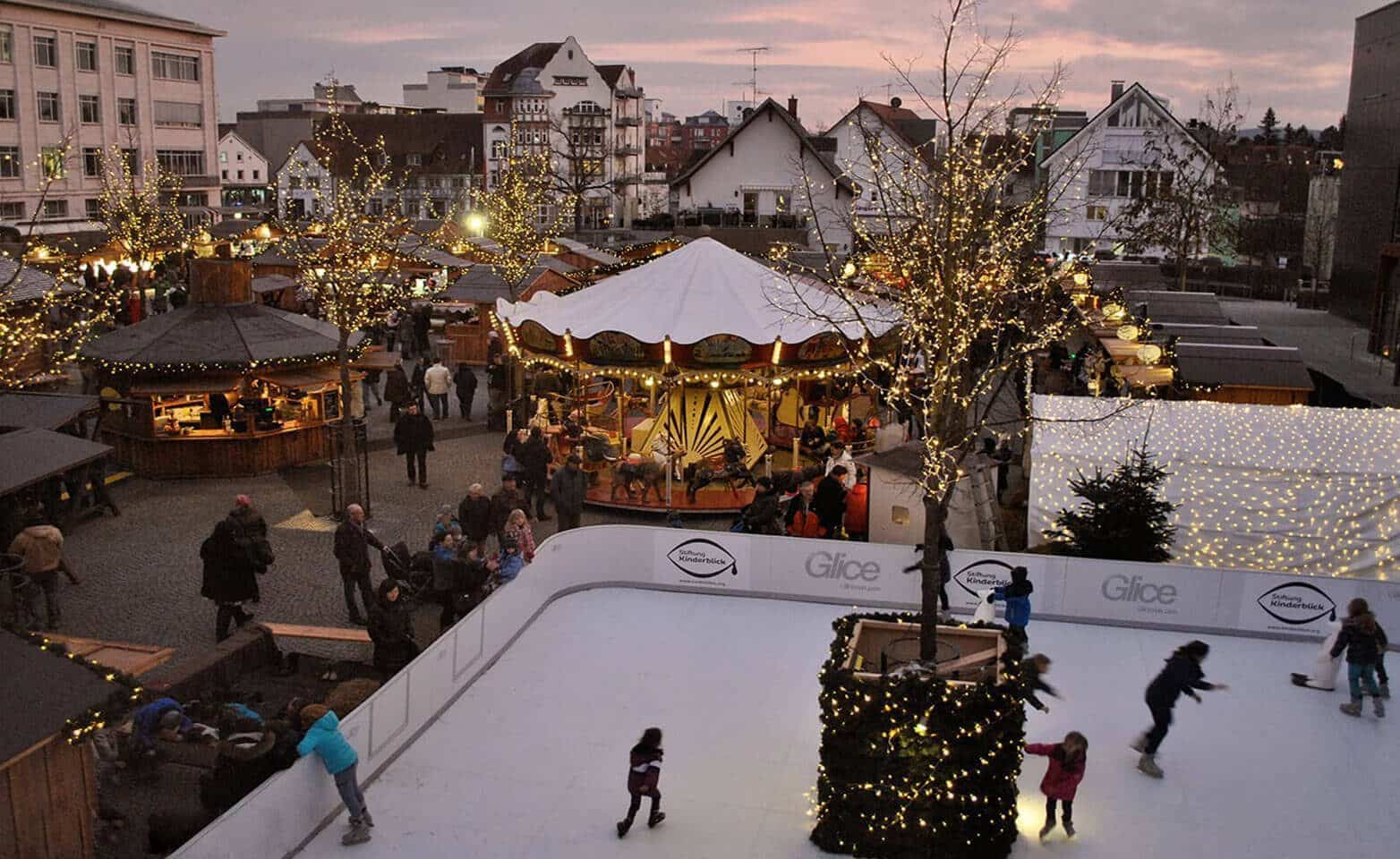 Synthetic ice rink at a German Christmas market