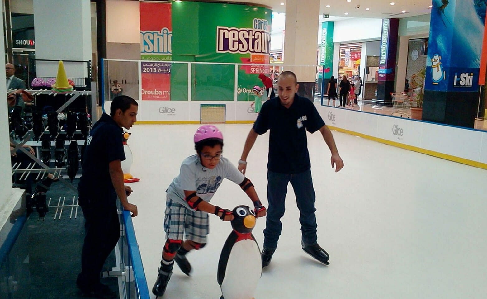 Synthetic ice rink mini arena at mall
