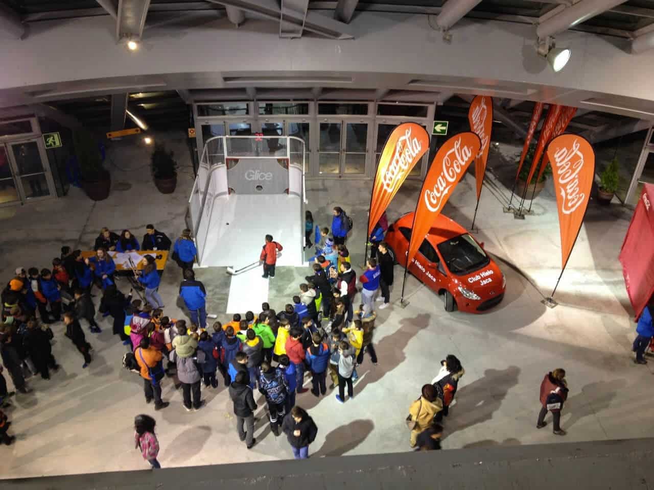 Synthetic ice slapshot station at Coca Cola event