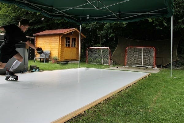 Young Talent from Switzerland Trains on Glice® Synthetic Ice Pad in His Garden