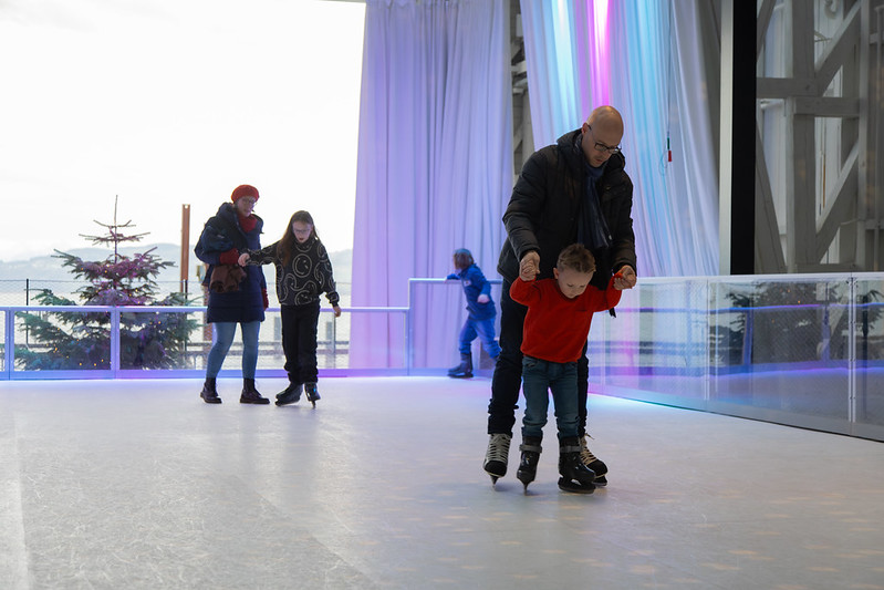 Father and son ice skating