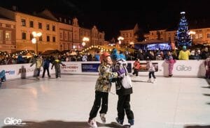 Outdoor Glice rink with people skating - synthetic ice rink cost