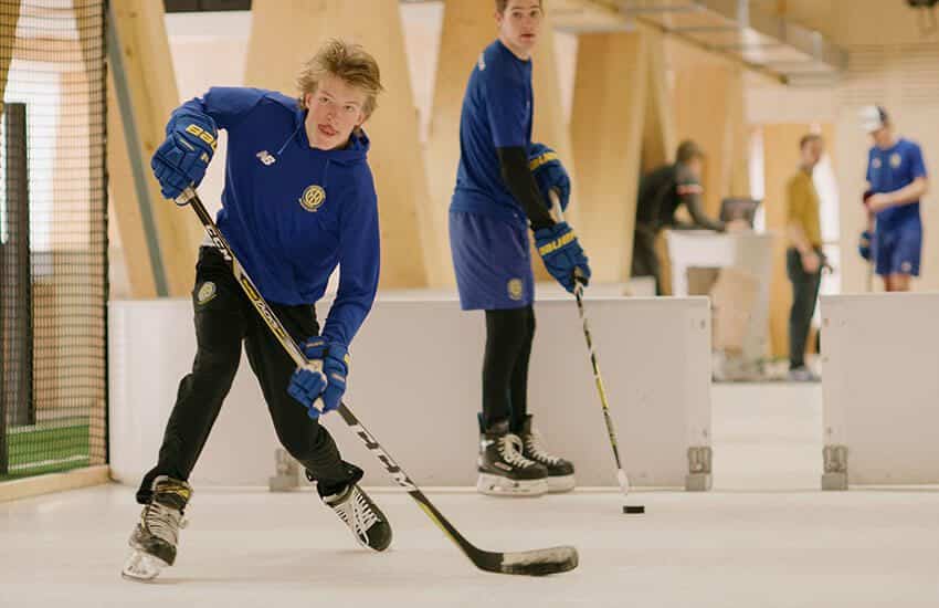 Eishockeyspieler beim Stickhandling