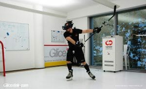 Hockey player with VR glasses