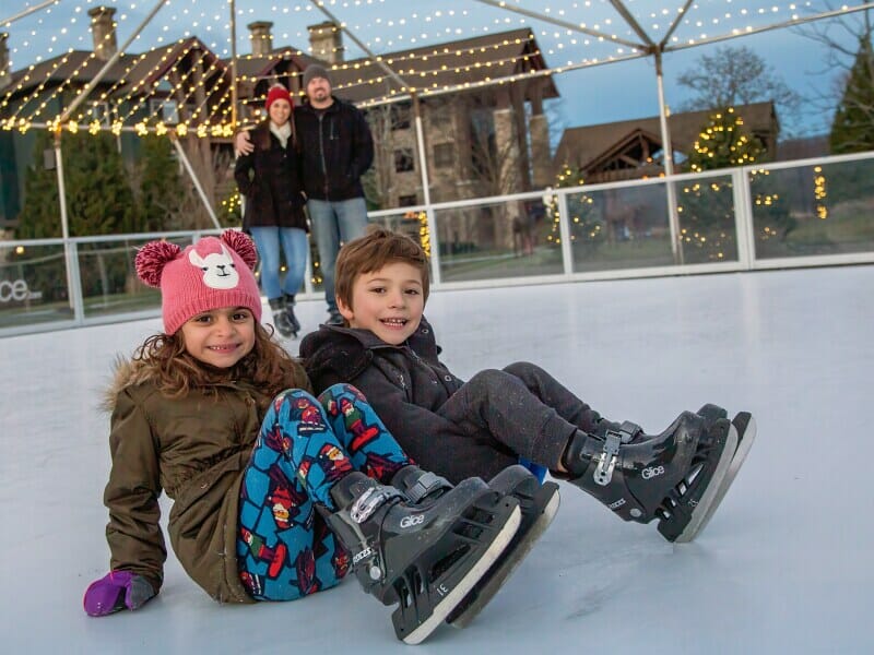 Two kids with ice skates